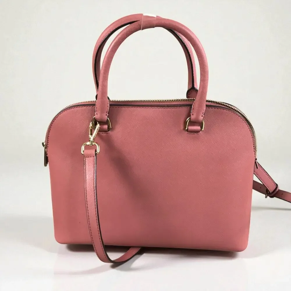MICHAEL KORS Cindy Dome Satchel Saffiano Leather Bag Pink Classic Elegant Chic